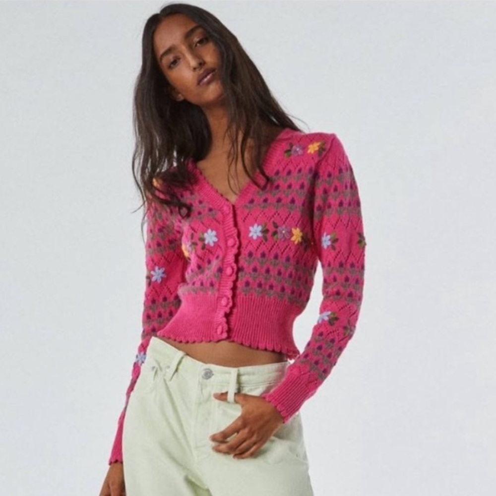 NWOT Zara Pink Floral Cardigan